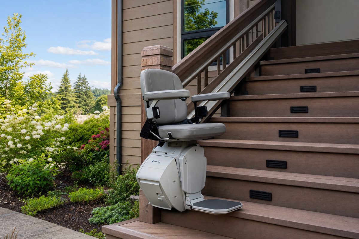 Outdoor stair lift on a porch